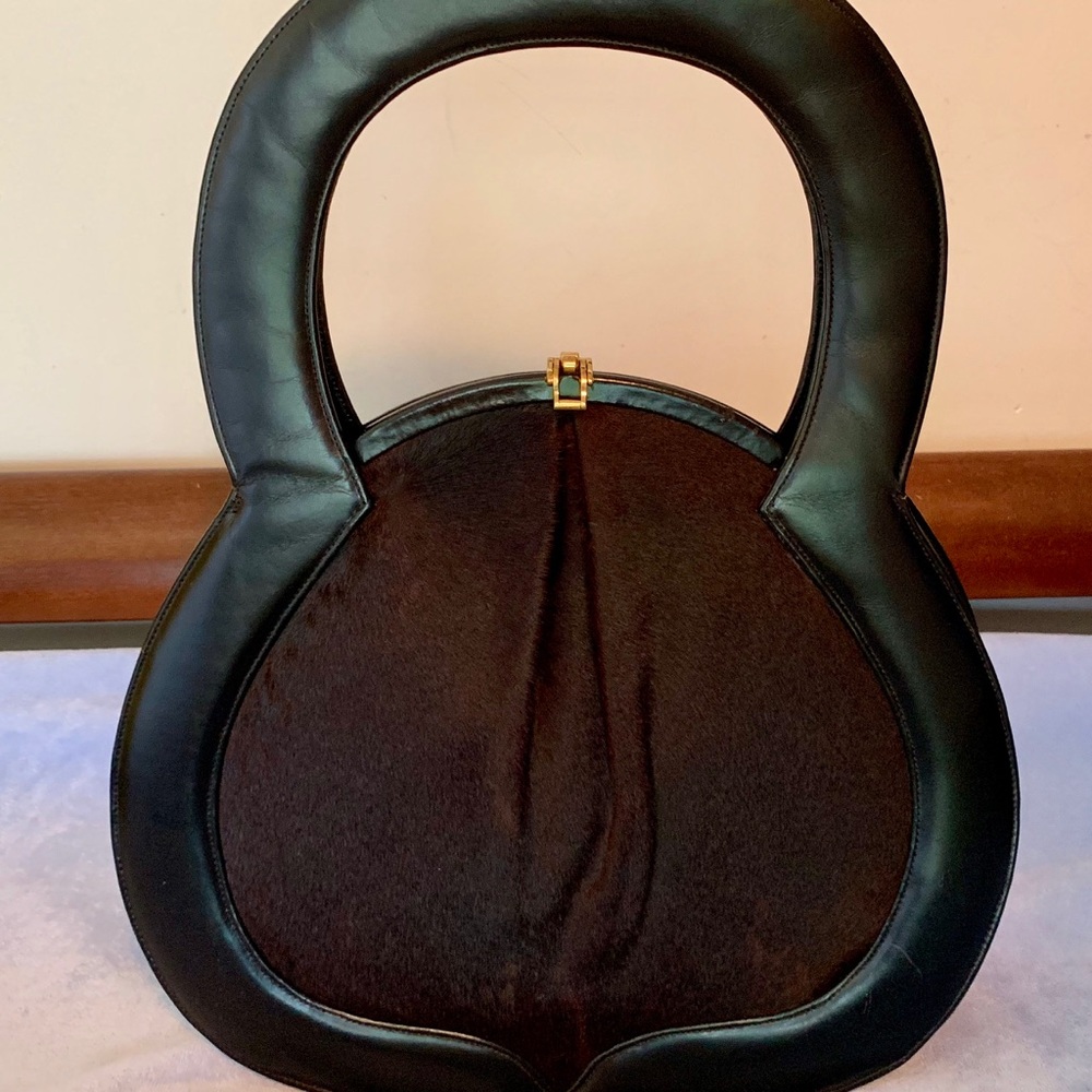 Vintage 1950 leather and cow hair bag